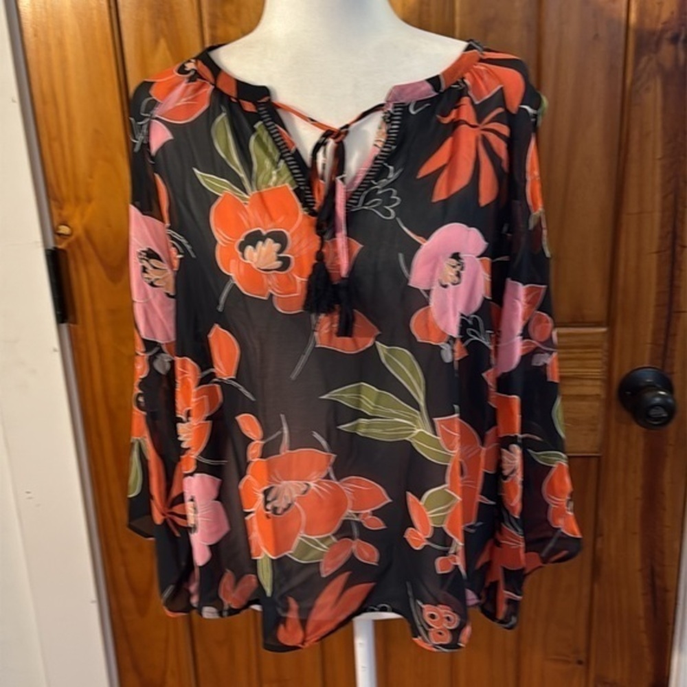 Black Rainn Vibrant Floral Blouse L